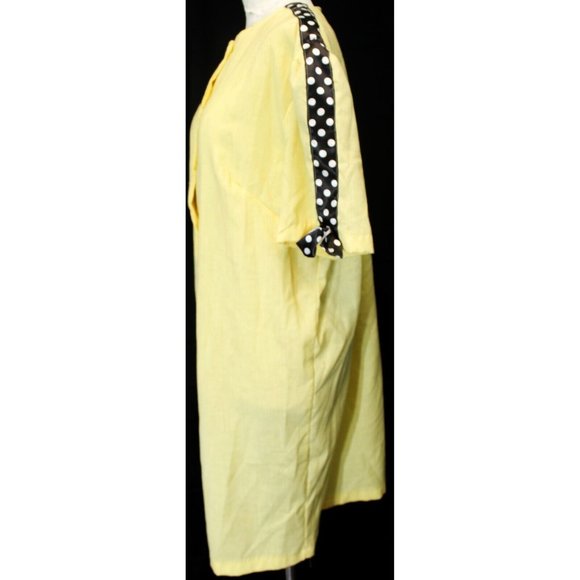 VTG 80s Handmade Yellow Dress Mid Length Button Down Polka Dot Ribbon Trim Bow - Picture 6 of 11